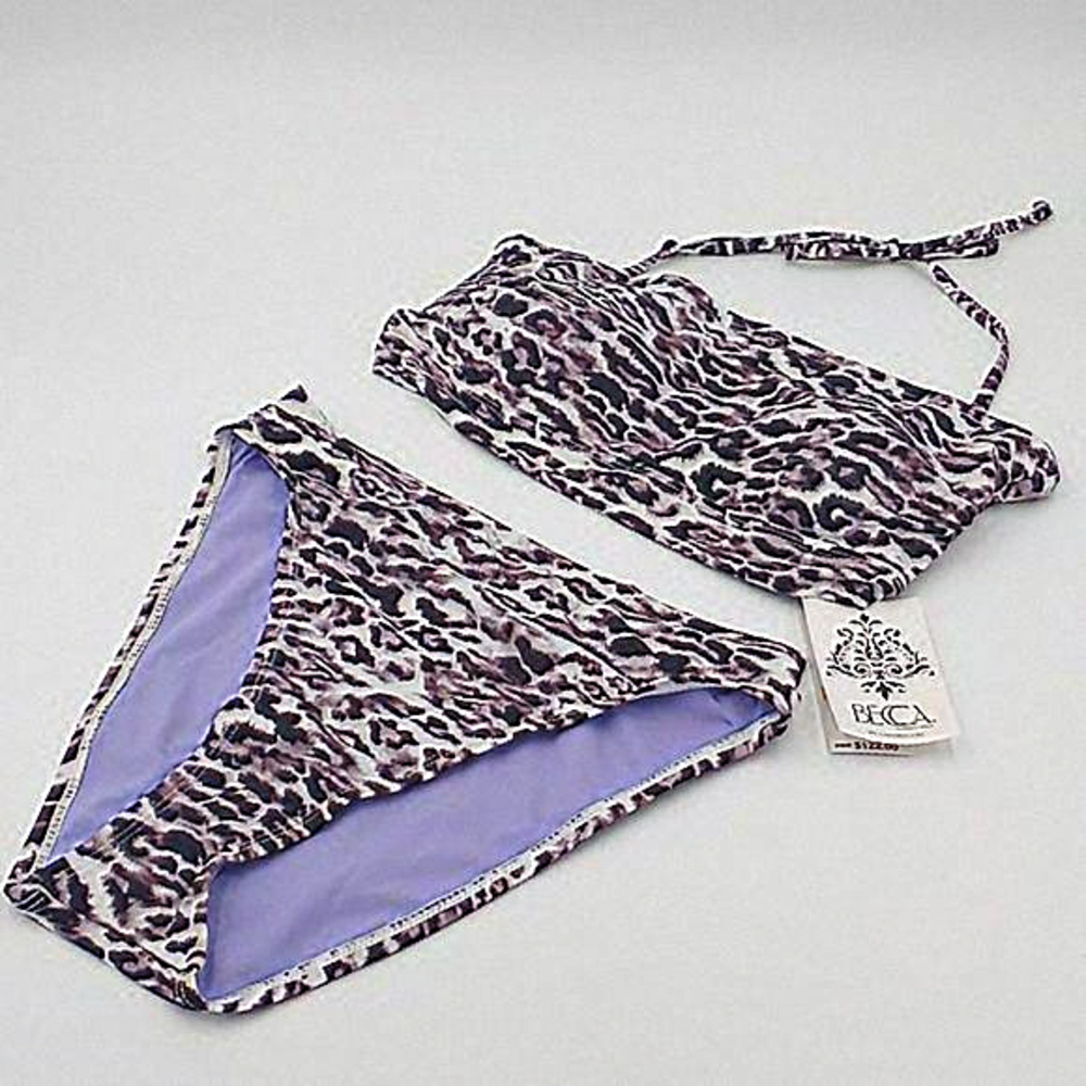 BECCA‎ Leopard Print Bandeau High Waist Bikini Set